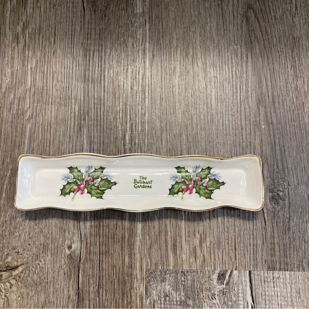 Vintage The Butchart Gardens English Fine Bone China Holly Berries Dish Tray